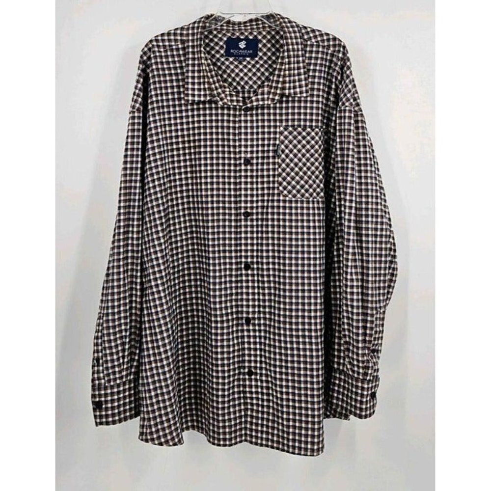 Rocawear Streetwear Brown Plaid Button Front Long Sleeve Shirt Sz 6XB Mens